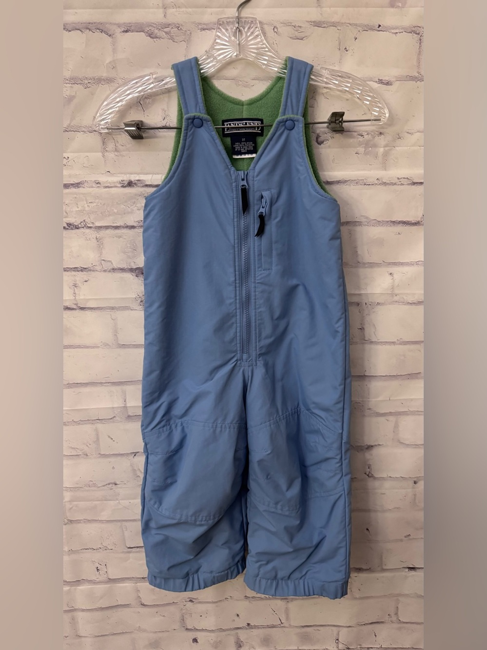 Lands’ End Size 3T Snow Pants Bibs Blue Green Fleece Lined